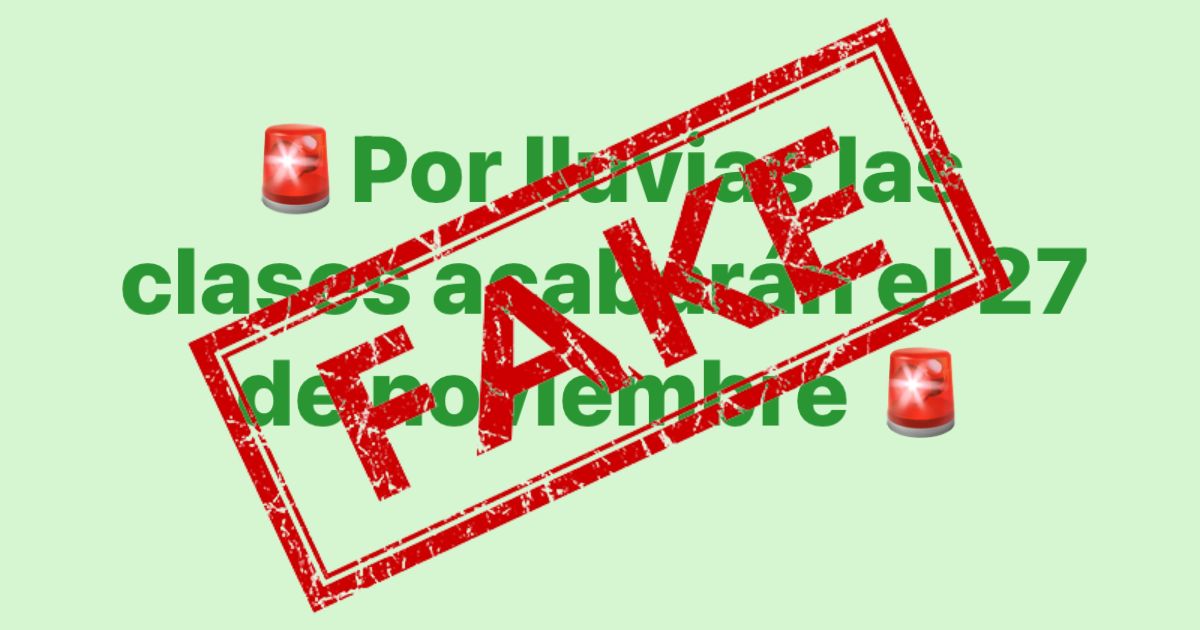 Falso: no existe un anuncio oficial que disponga la suspensión de clases el 27 de noviembre por lluvias
